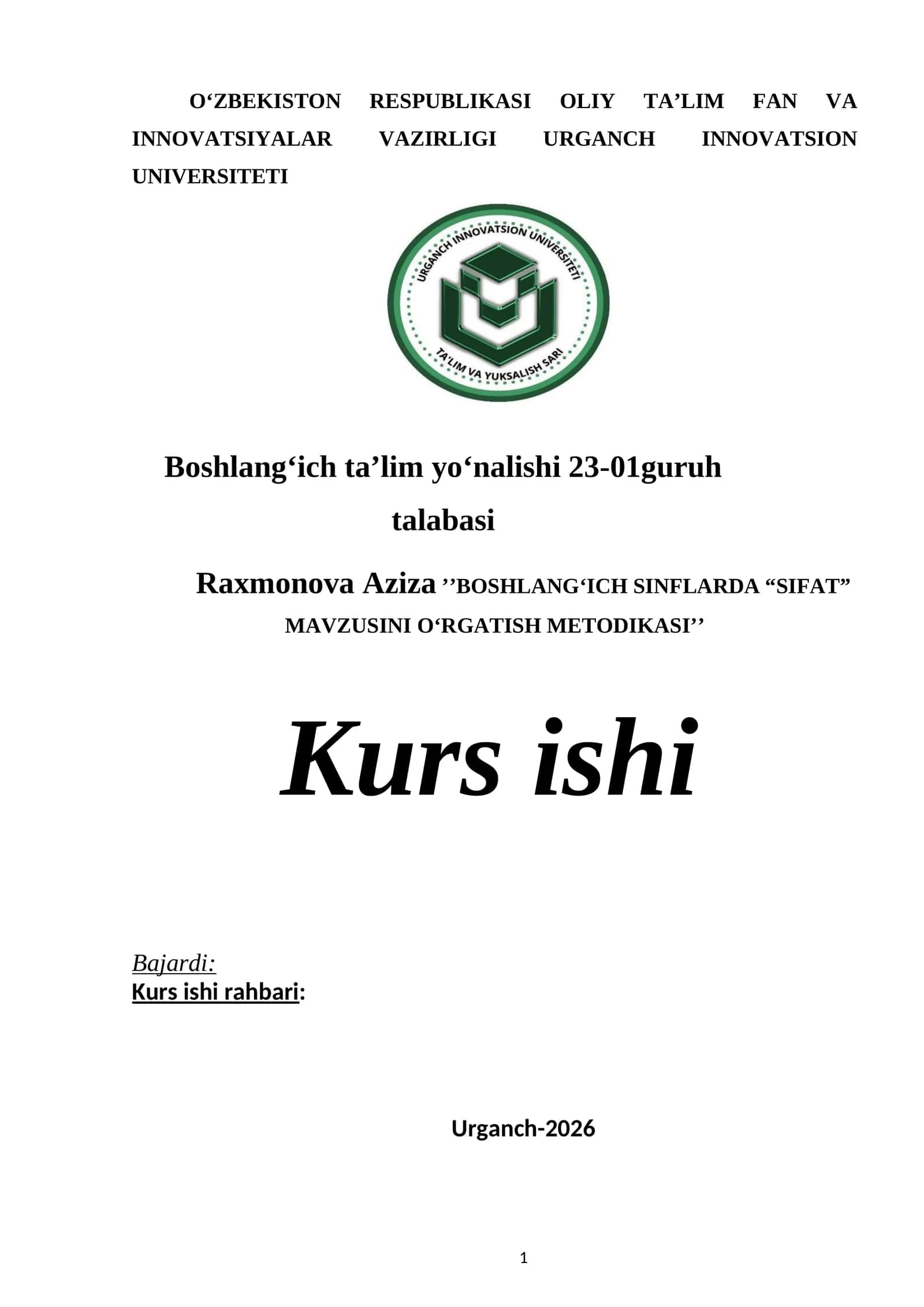 BOSHLANG‘ICH SINFLARDA “SIFAT” MAVZUSINI O‘RGATISH METODIKASI 1