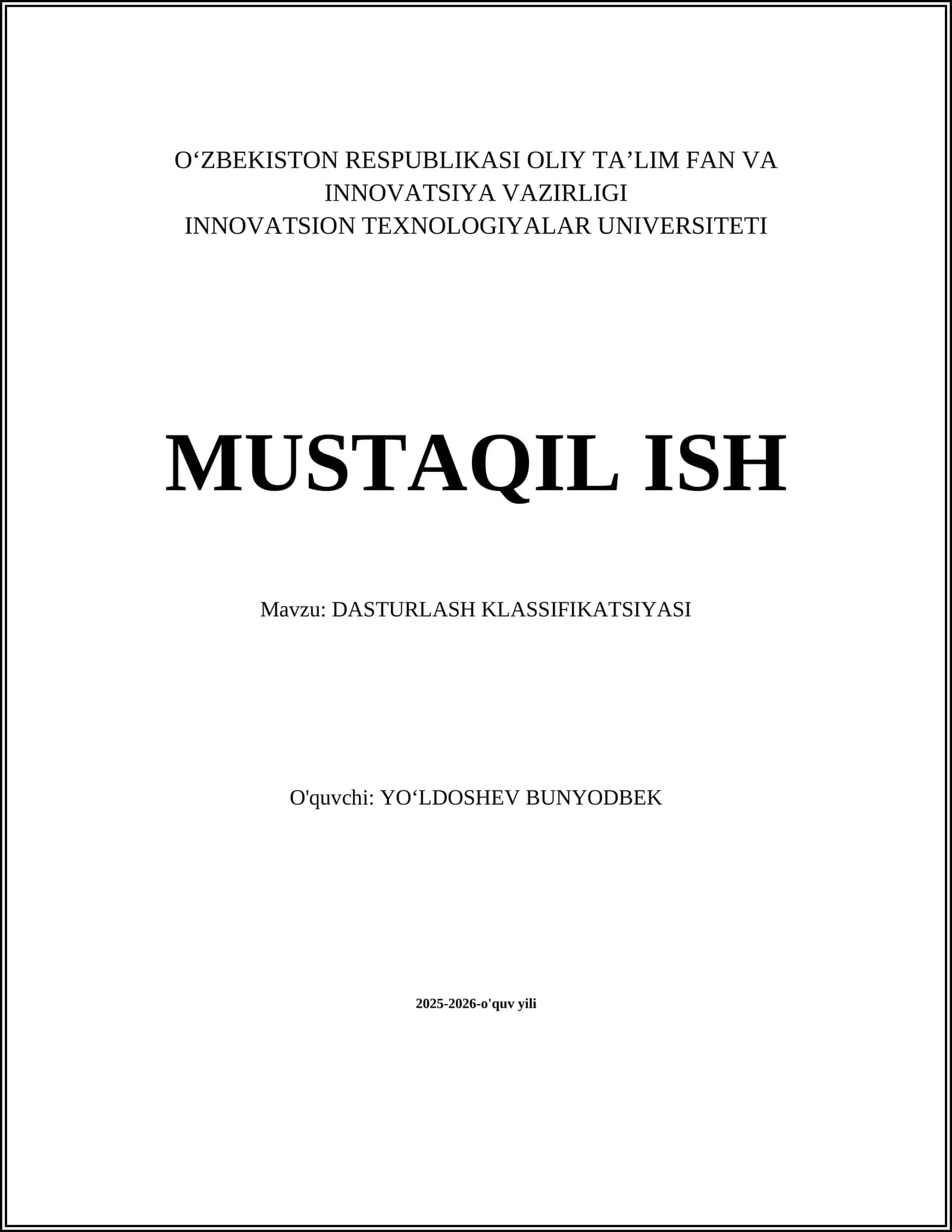 DASTURLASH KLASSIFIKATSIYASI 1