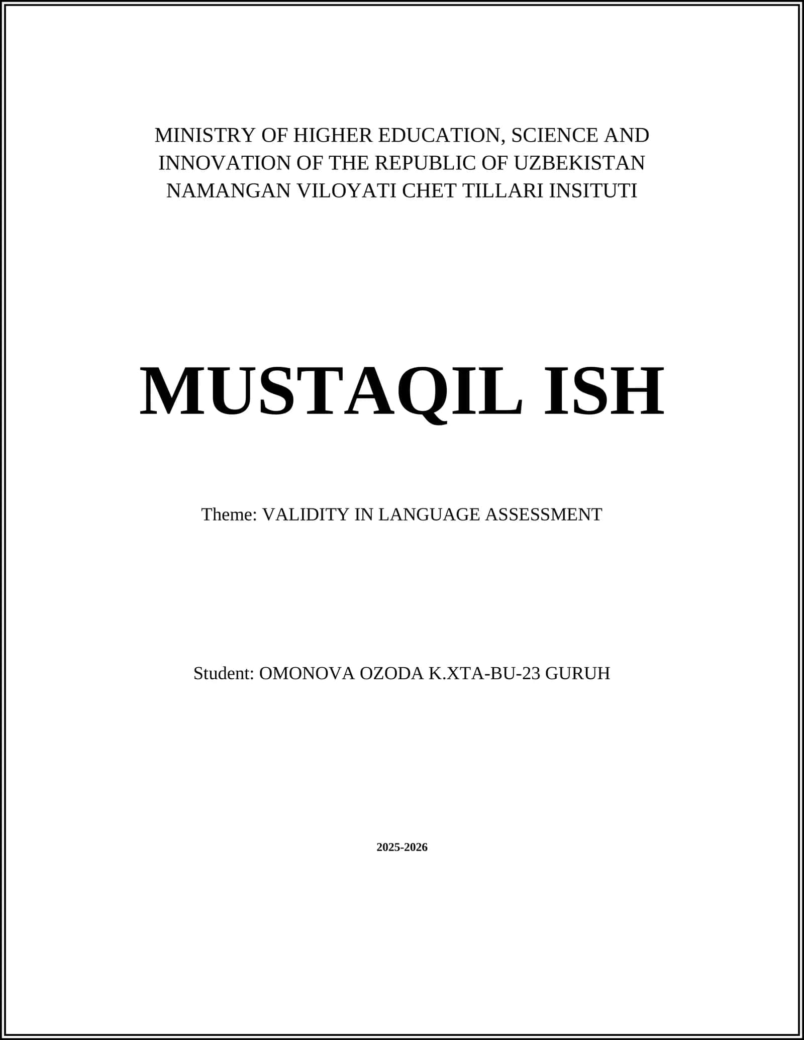 VALIDITY IN LANGUAGE ASSESSMENT 1