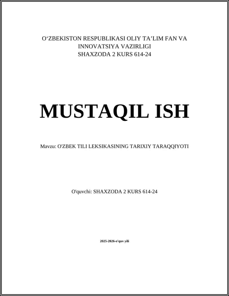 O'ZBEK TILI LEKSIKASINING TARIXIY TARAQQIYOTI 1