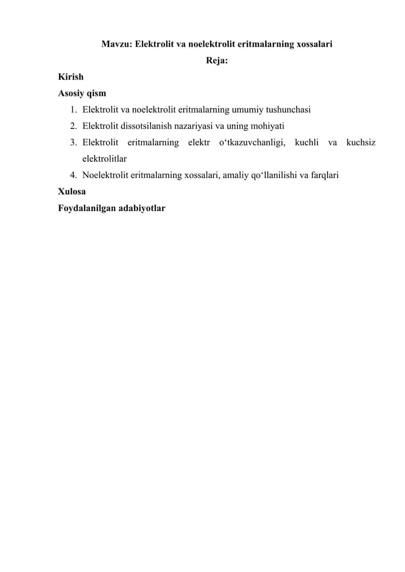 Elektrolit va noelektrolit eritmalarning xossalari 1