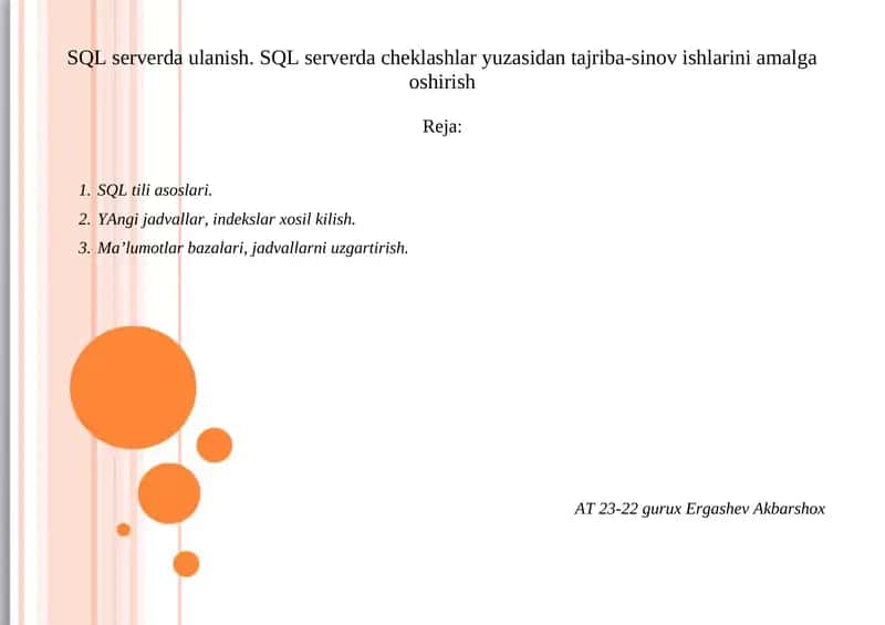 SQL serverda ulanish 1