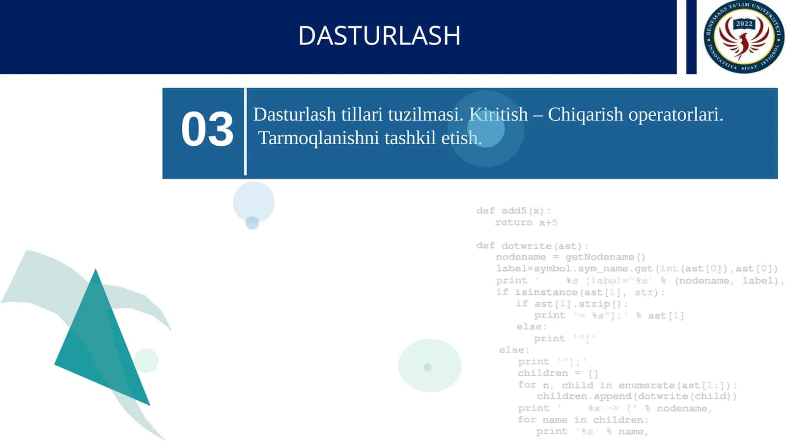 Dasturlash tillari tuzilmasi. Kiritish – Chiqarish operatorlari.  Tarmoqlanishni tashkil etish. 1