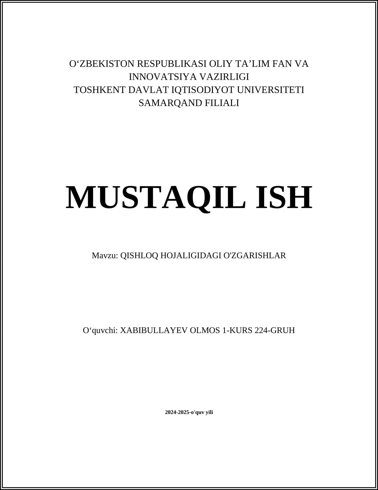 QISHLOQ HOJALIGIDAGI O'ZGARISHLAR 1