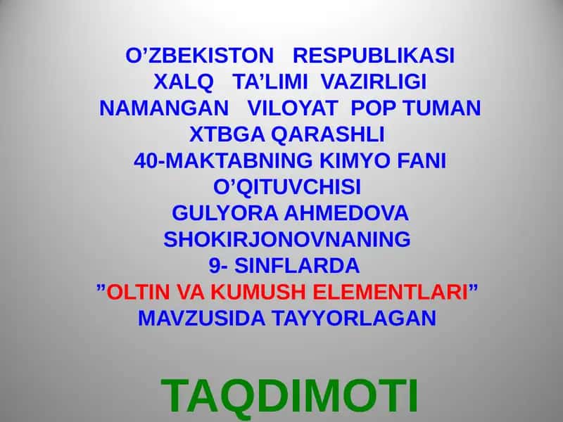 Oltin va Kumush Elementlari 1