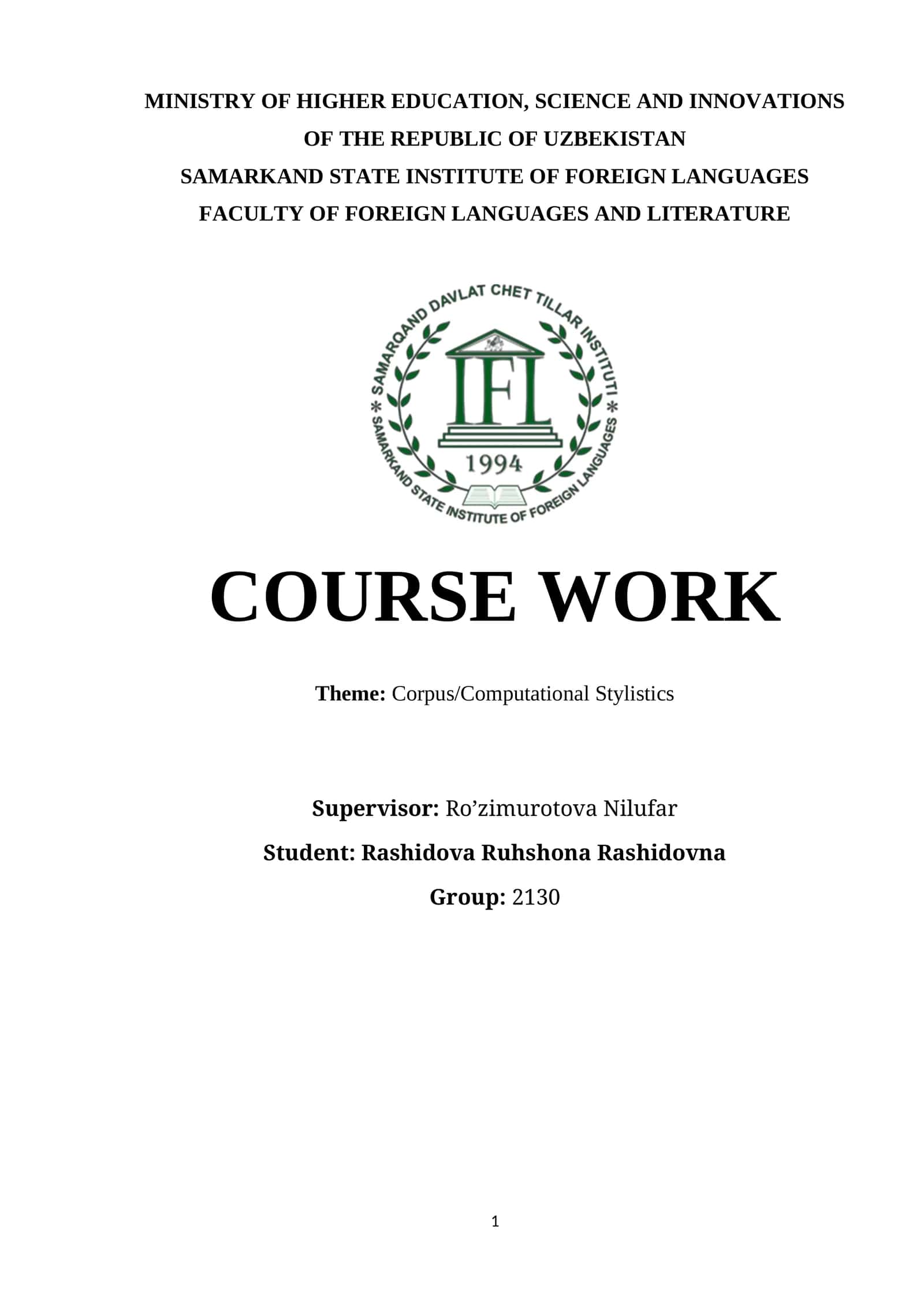 Corpus/Computational Stylistics Course Work 1