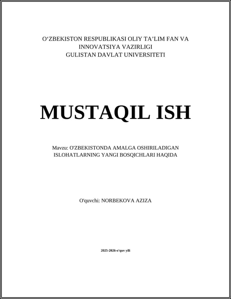 O‘ZBEKISTONDA AMALGA OSHIRILADIGAN ISLOHATLARNING YANGI BOSQICHLARI HAQIDA 1