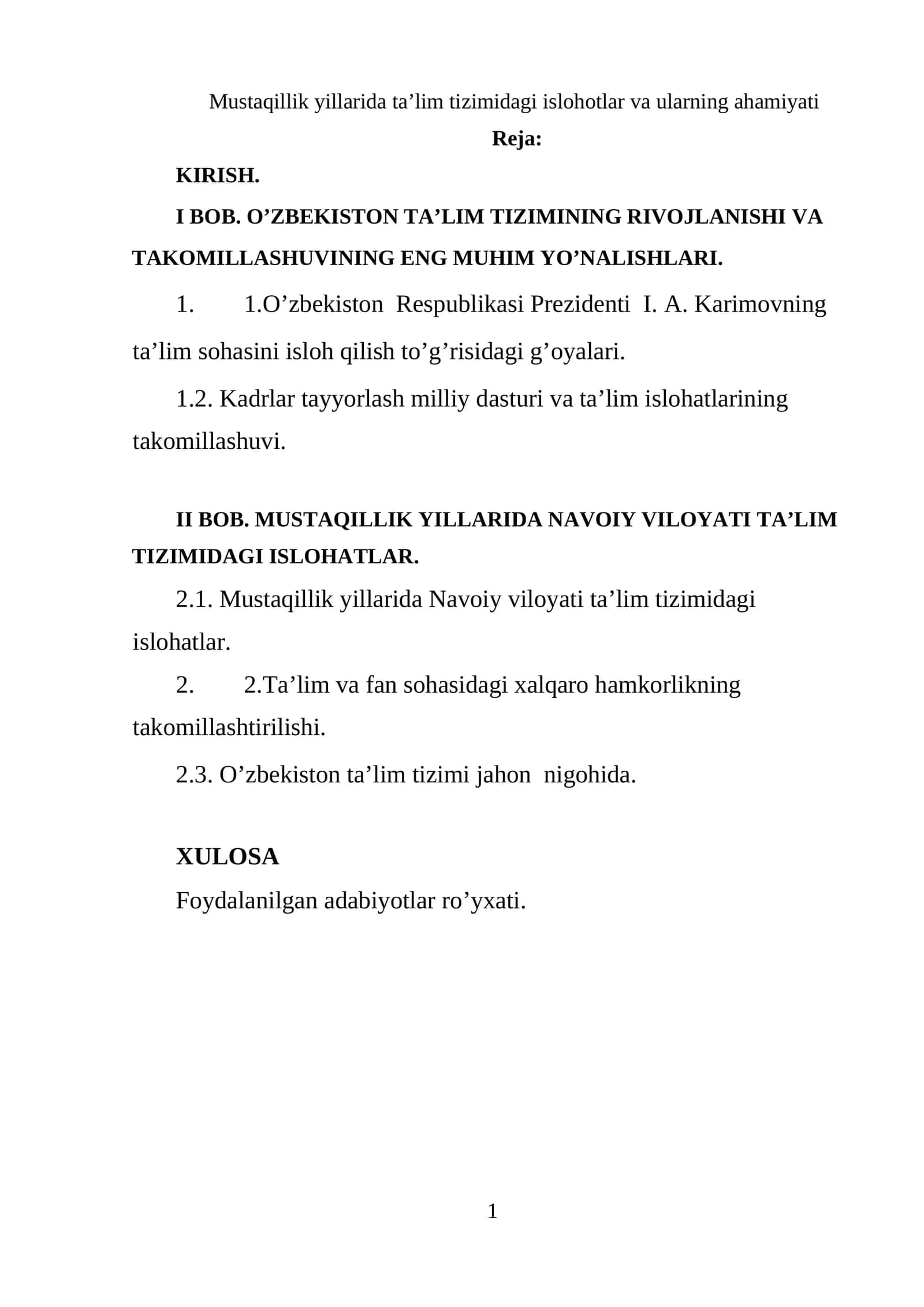 Mustaqillik yillarida ta’lim tizimidagi islohotlar va ularning ahamiyati 1