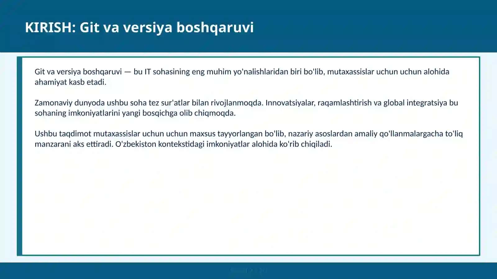 Git va Versiya Boshqaruvchi 2