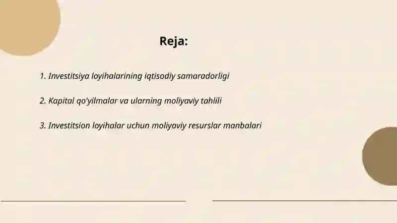 Investitsion loyihalar moliyaviy tahlili mohiyati 2