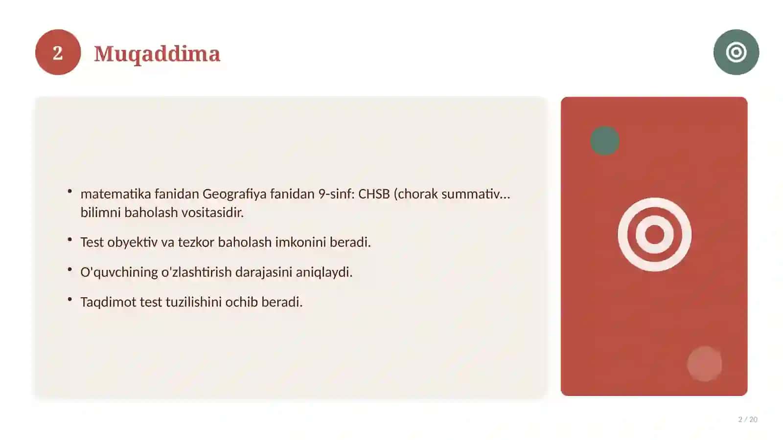 Geografiya fanidan 9-sinf: CHSB (chorak summativ baholash) 2