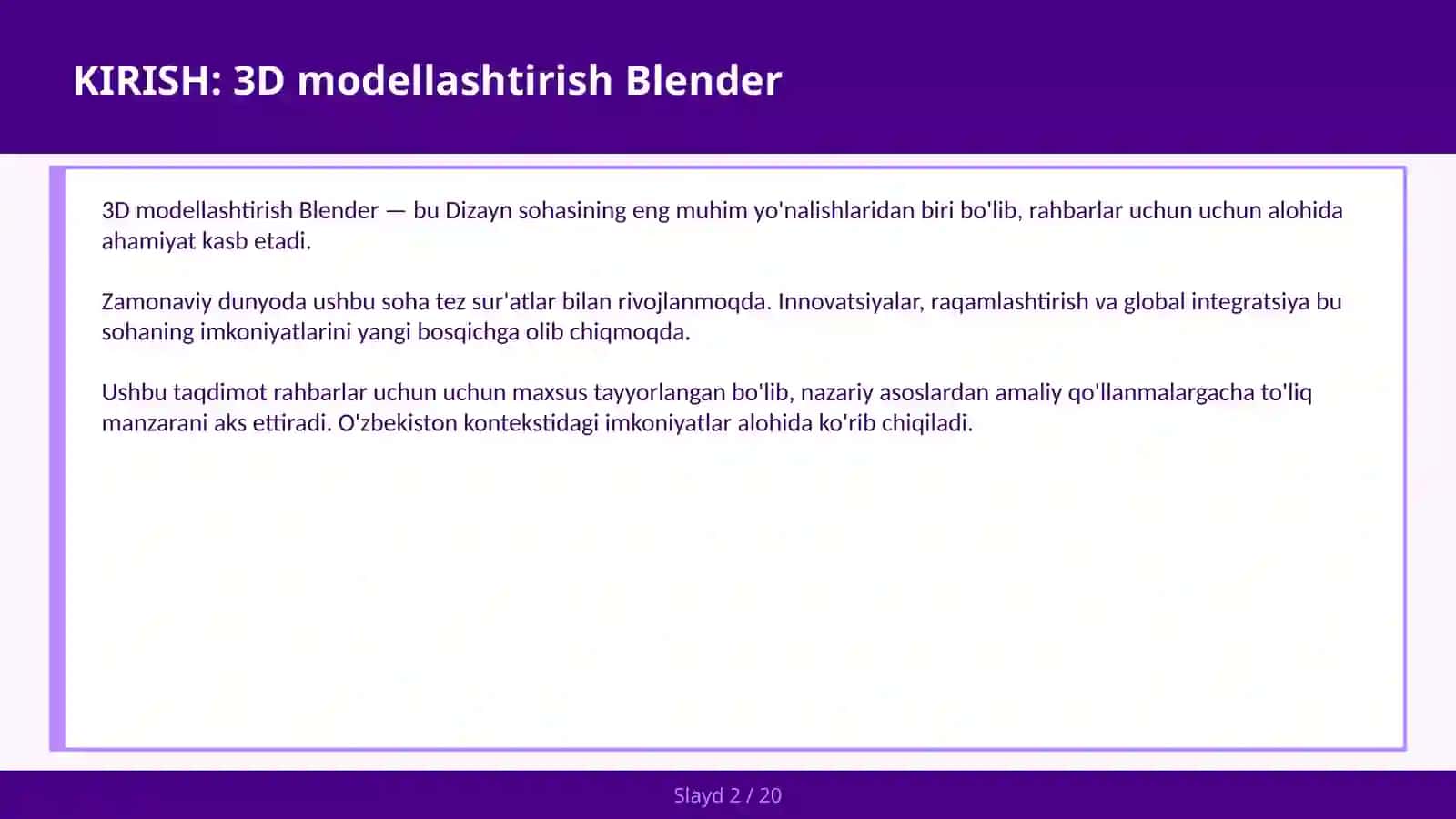 3D modellashtirish Blender 2