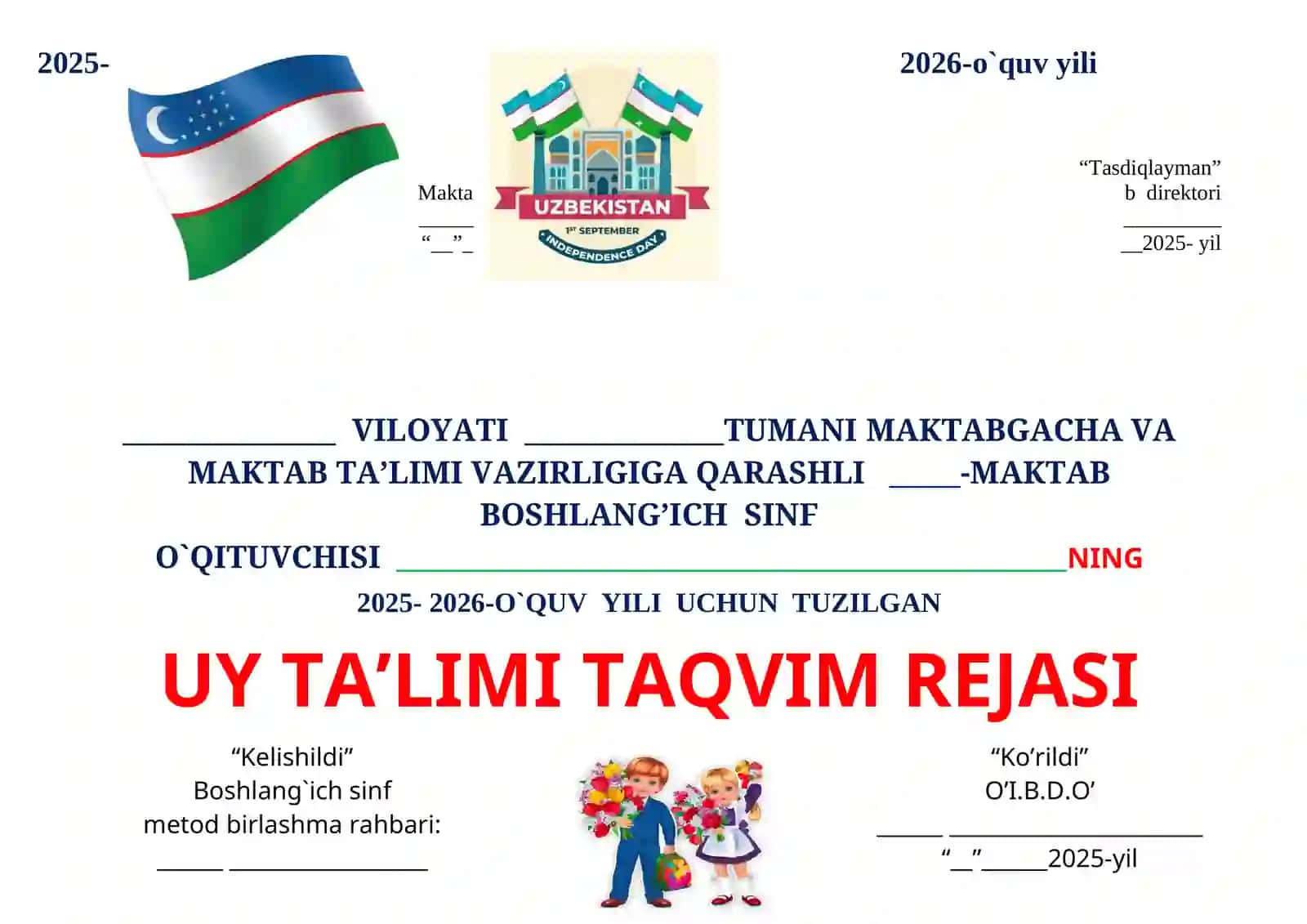 Uy Ta'limi Taqvim Rejasi 2