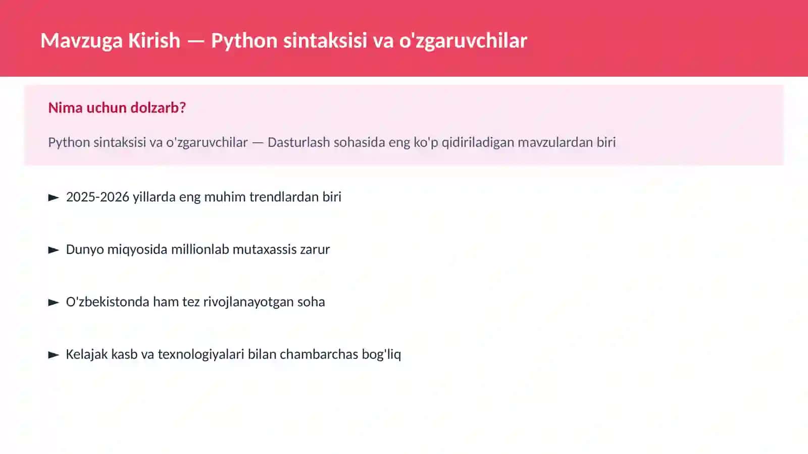 Python sintaksisi va o'zgaruvchilar 2