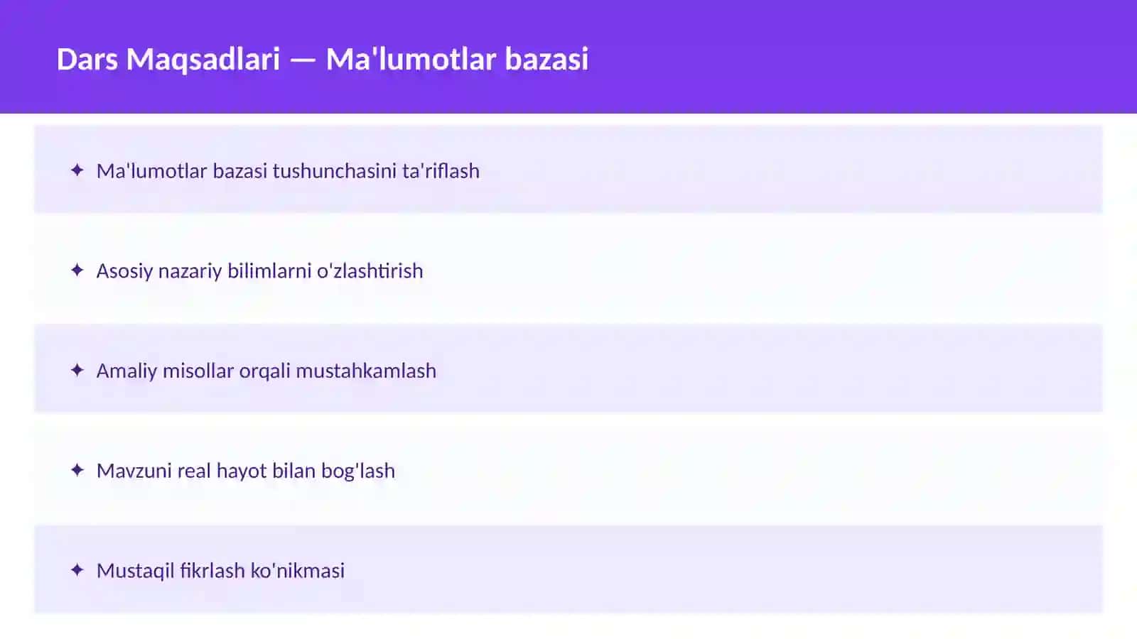 INFORMATIKA SQL O'qituvchilar va talabalar uchun dars ishlanma 2