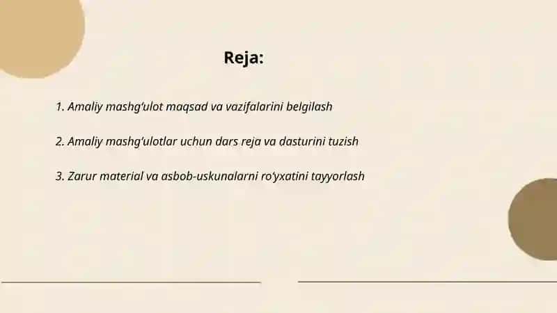 Amaliy mashgʻulotlarga tayyorgarlik koʻrish 2