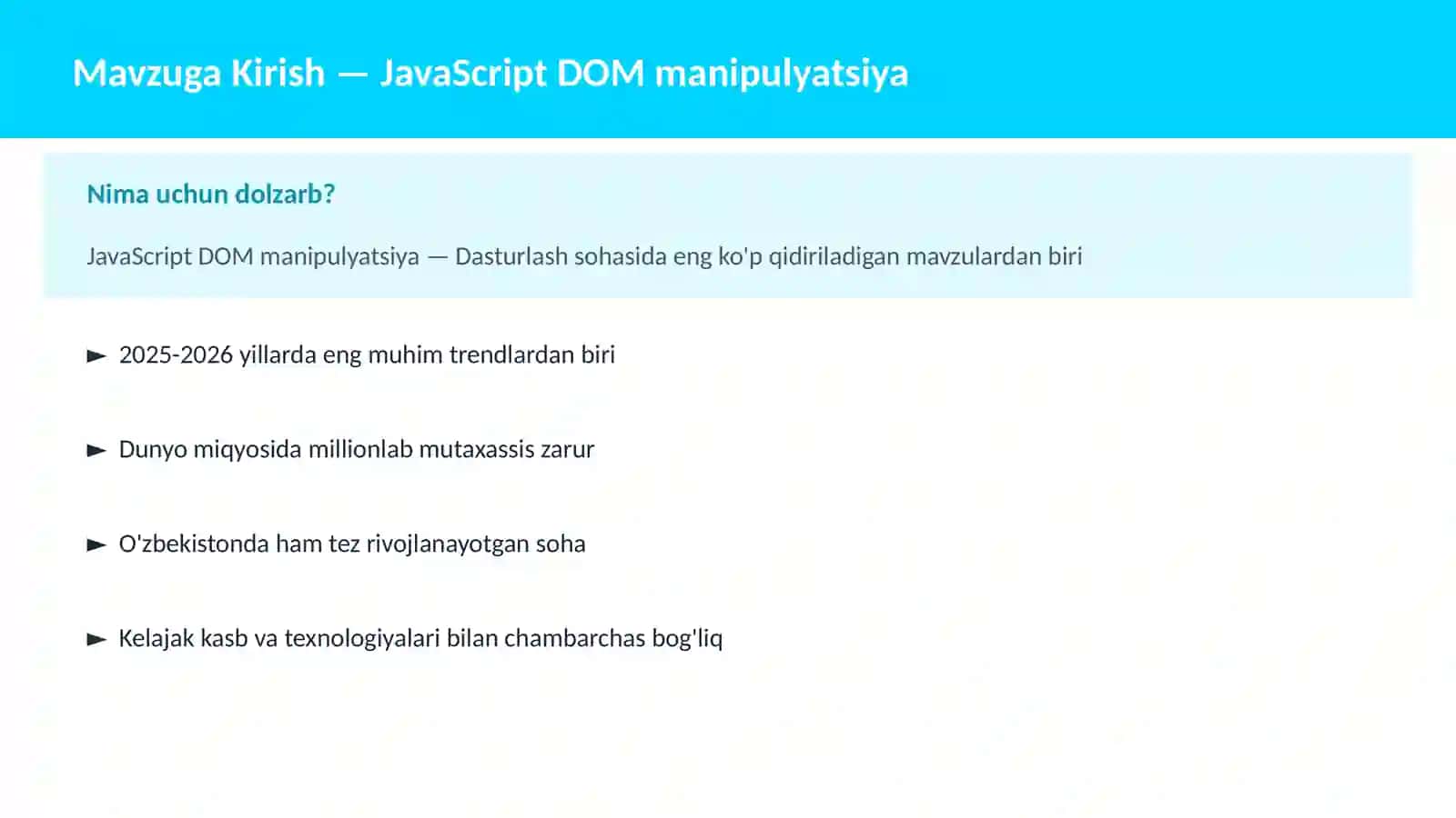 JavaScript DOM manipulyatsiya 2