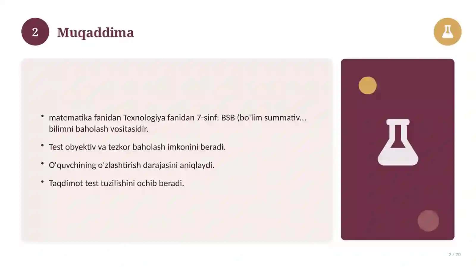 Texnologiya fanidan 7-sinf: BSB (bo'lim summativ baholash) 2
