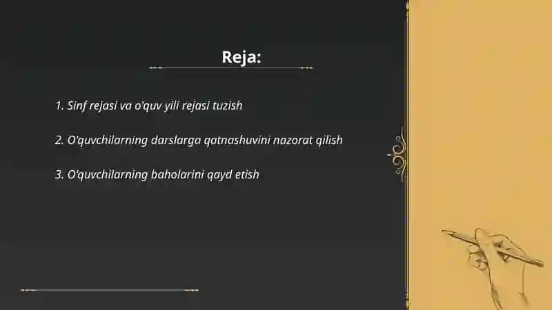 Sinf rejasi va o'quv yili rejasi tuzish 2