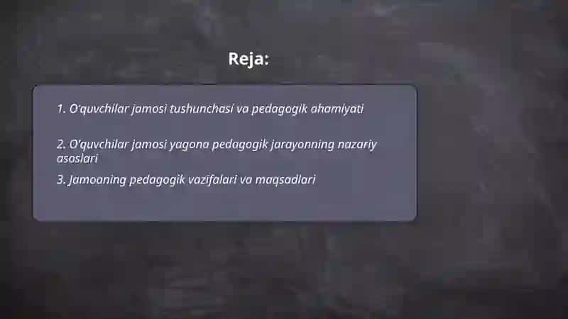 Oʻquvchilar jamosi yagona pedagogik jarayonning asosiy shakli 2