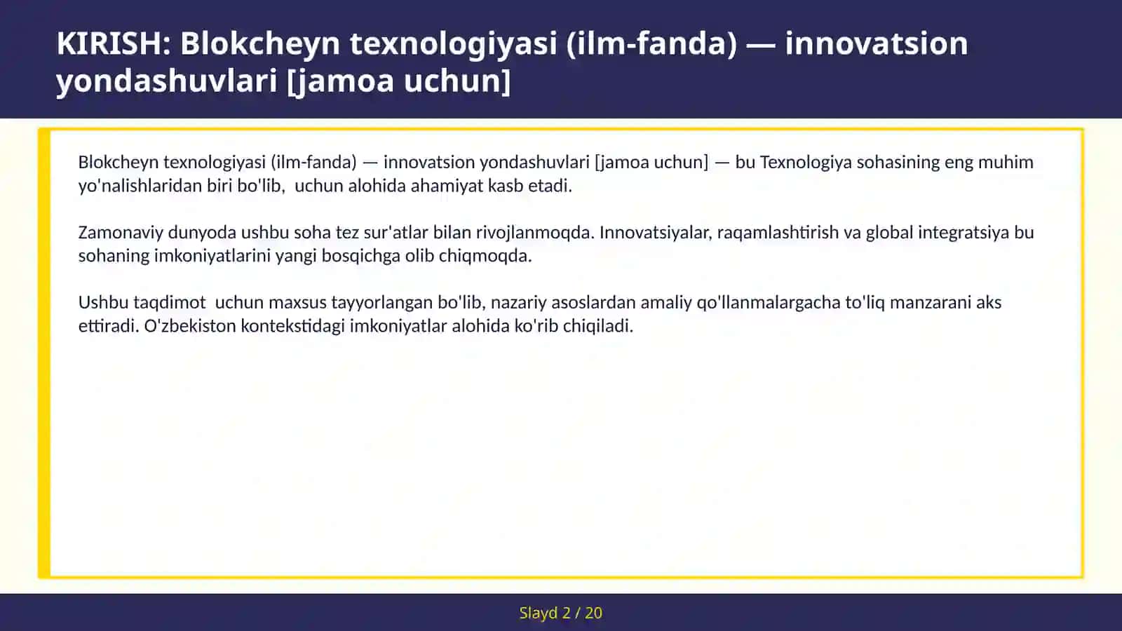 Blokcheyn texnologiyasi (ilm-fanda) — innovatsion yondashuvlari [jamoa uchun] 2