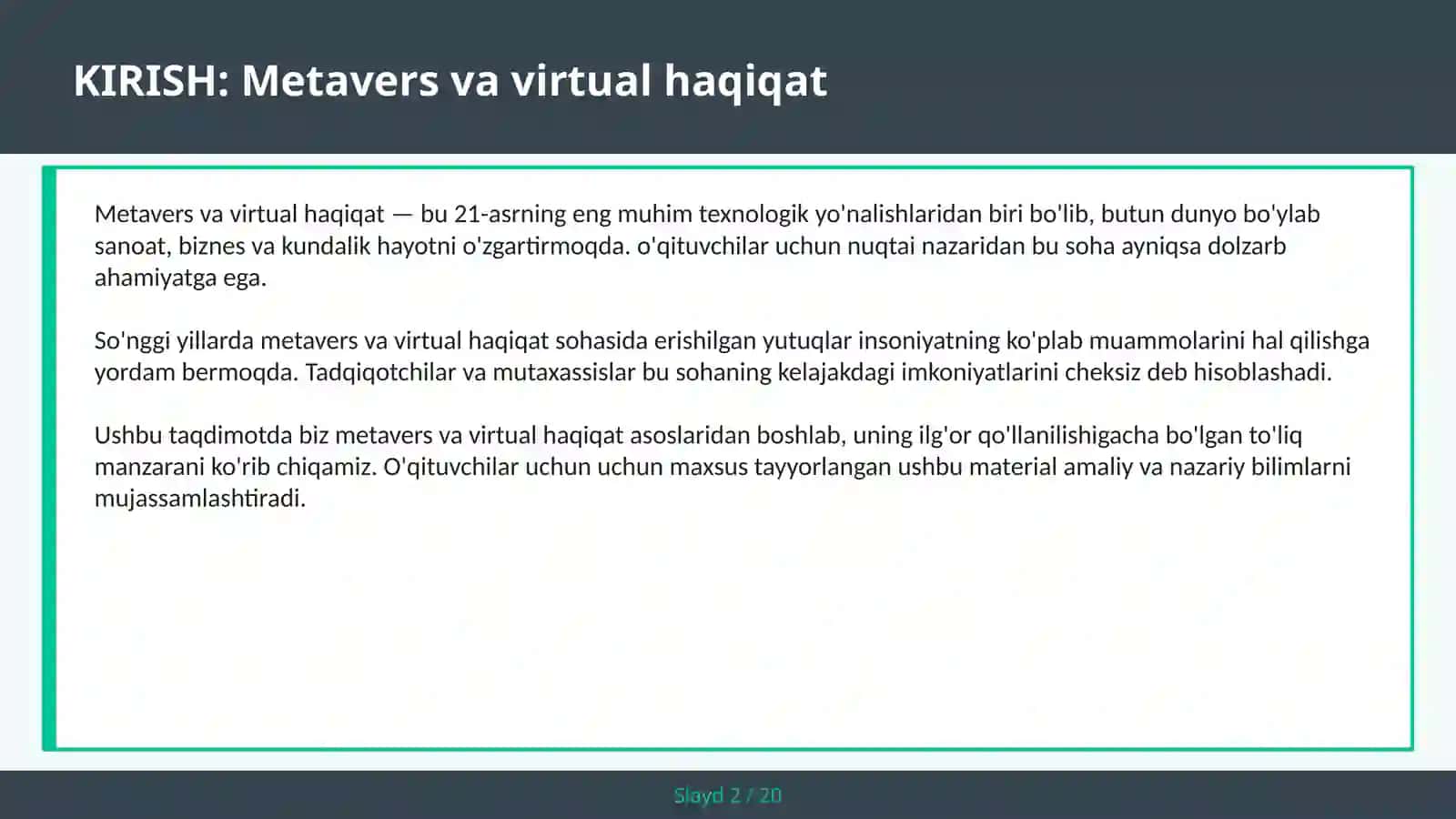 Metavers va Virtual Haqiqat 2