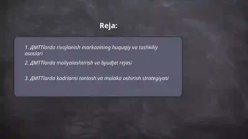 ДМТТ larda rivojlanish markazlarini tashkil etish 2