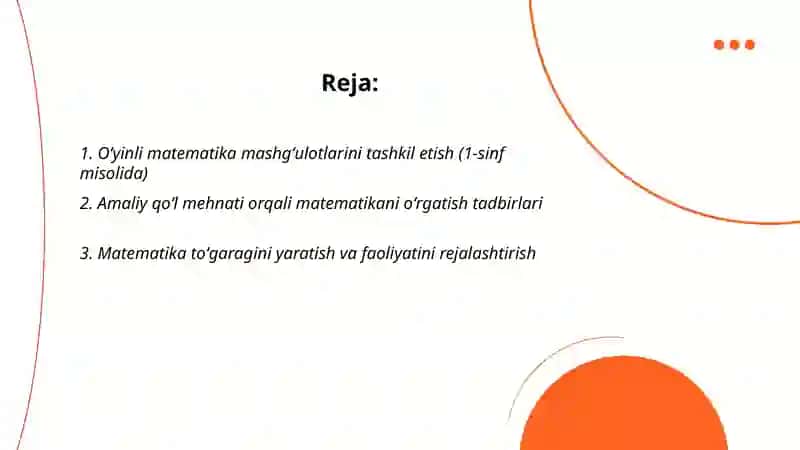 Boshlang'ich sinflarda matematikadan sinfdan tashqari ishlarni tashkil qilish qilish turlari 1 sinf misolida Abdullayeva Oydin 2