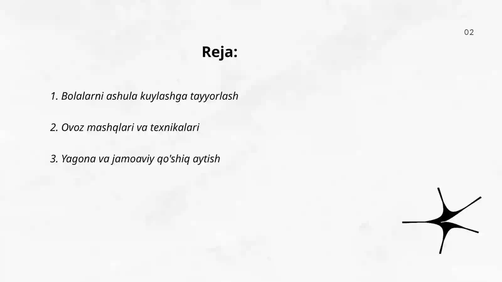 Bolalarni ashula aytishga,musiqa tinglash va musiqaviy- ritmik harakatlarni òrgatish 2