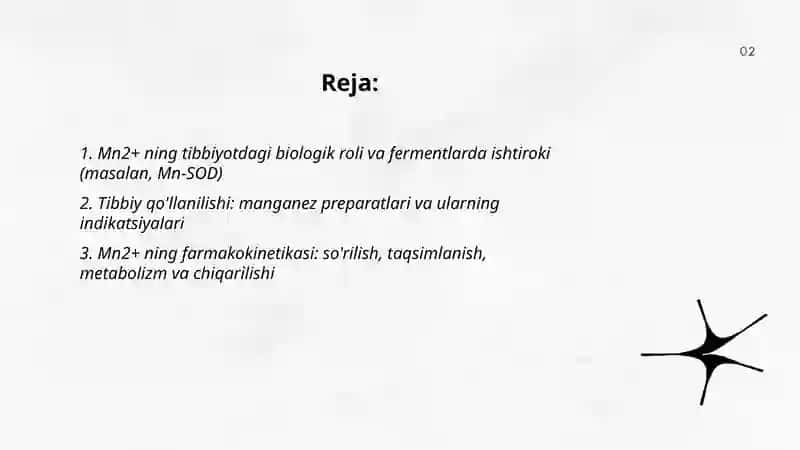 Mn+2 kationini tibbiyotda qo'llanishi va analitik reaksiyalari 2