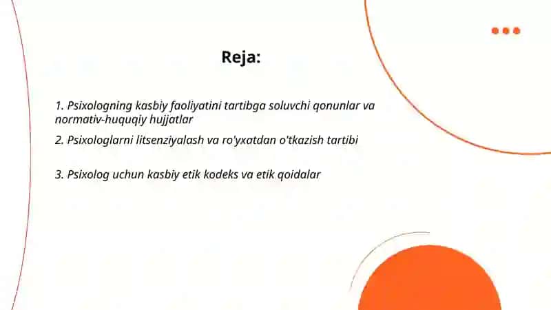 Psixologning kasbiy faoliyatini tashkil qilishda me'yoriy xujjatlar 2