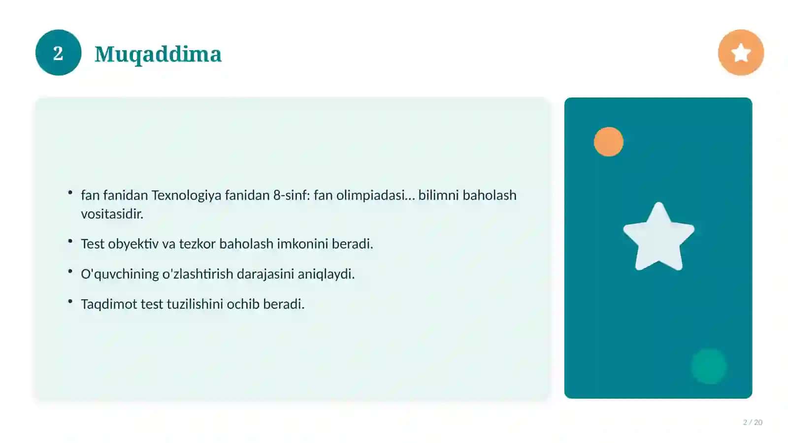 Texnologiya fanidan 8-sinf: fan olimpiadasi savollari 2
