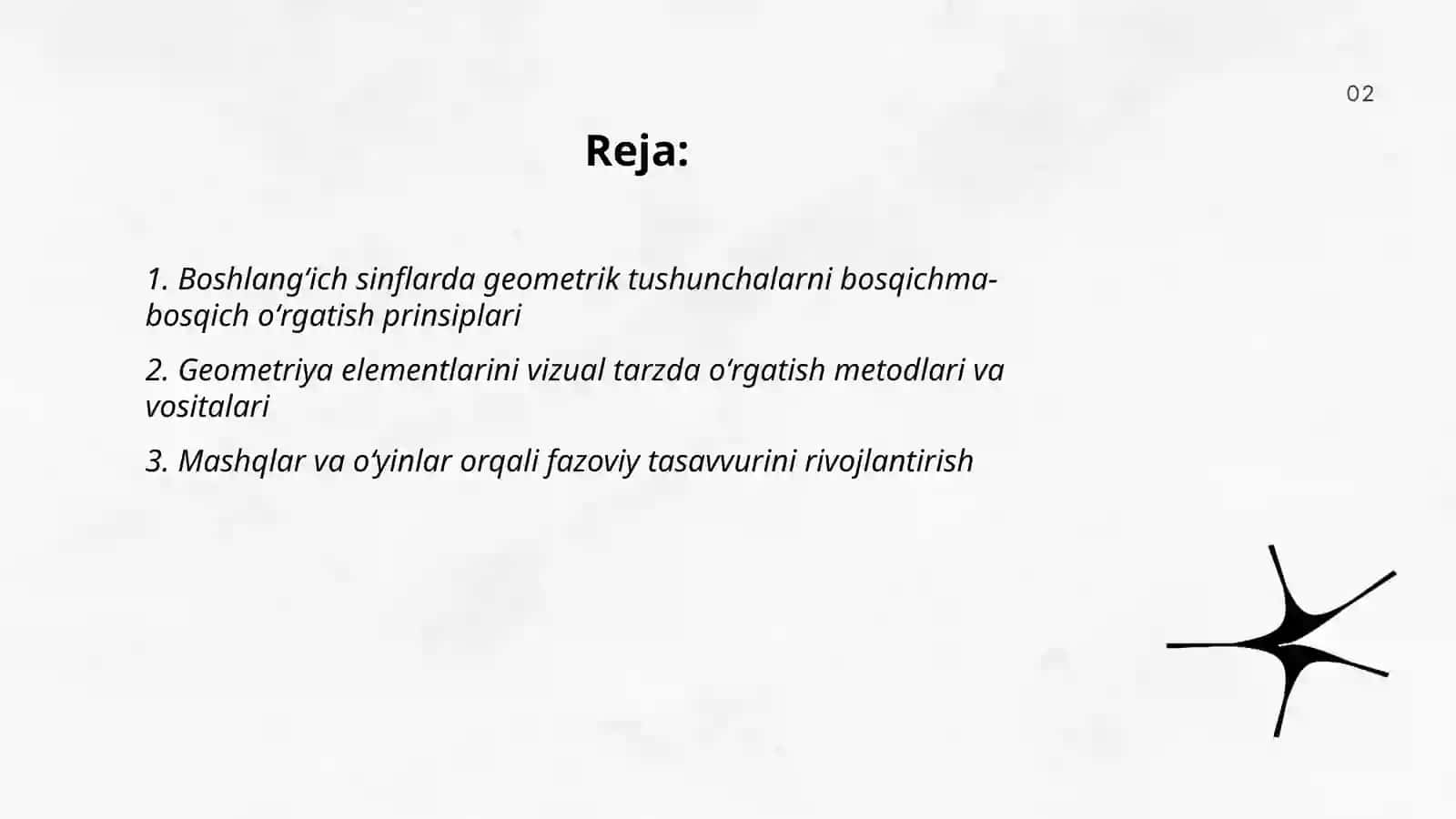 Boshlangʻich sinflarda geometriya elementlarini oʻrgatish metodikasining umumiy masalalari 2