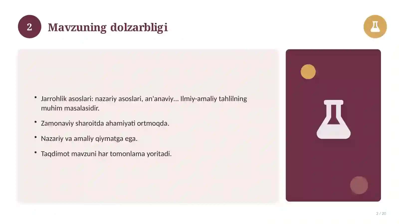 Jarrohlik asoslari: nazariy asoslari, an'anaviy yondashuvda (Magistrlik dissertatsiyasi mavzusi) 2