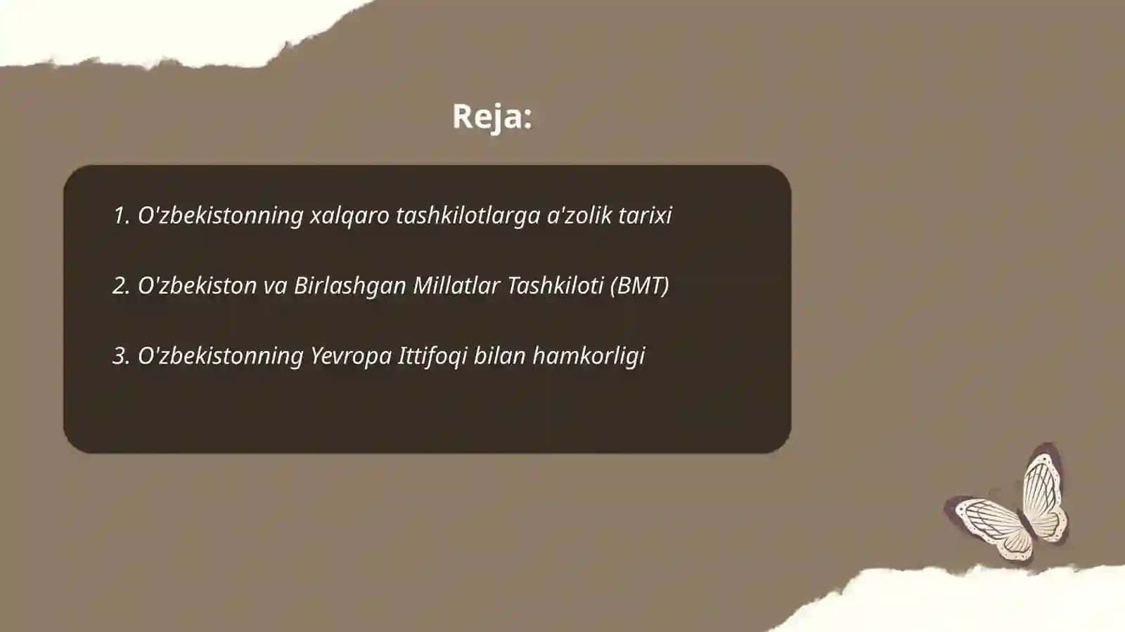 O'zbekistonning xalqaro tashkilotlar bilan hamkorlik aloqalari 2