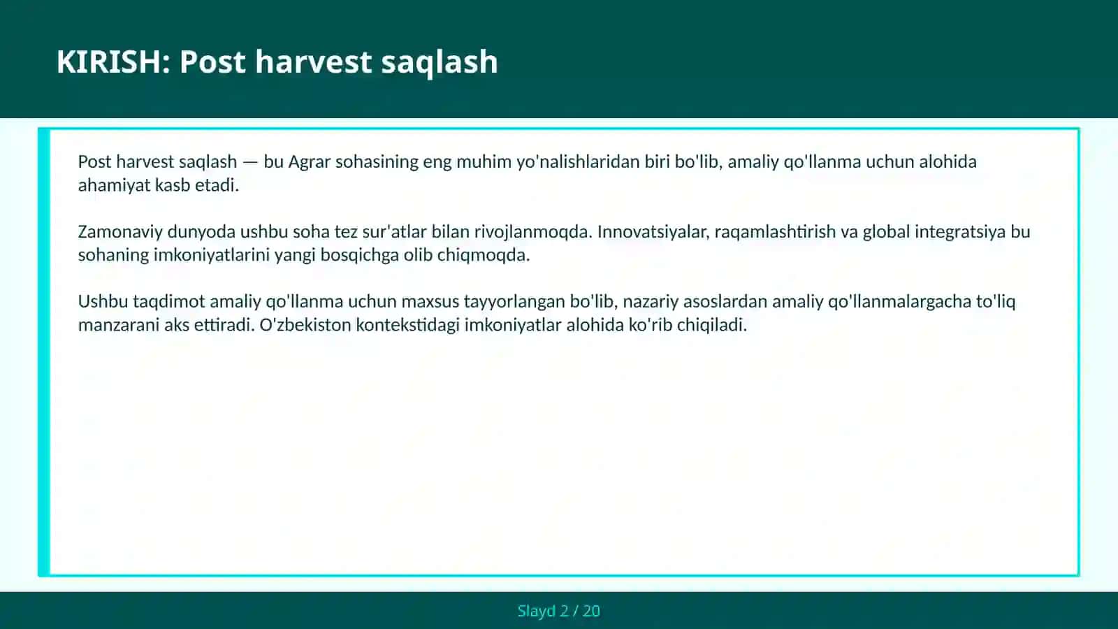 Post harvest saqlash 2