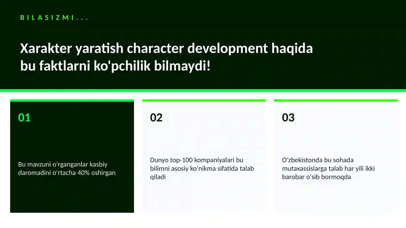 Xarakter yaratish character development 2
