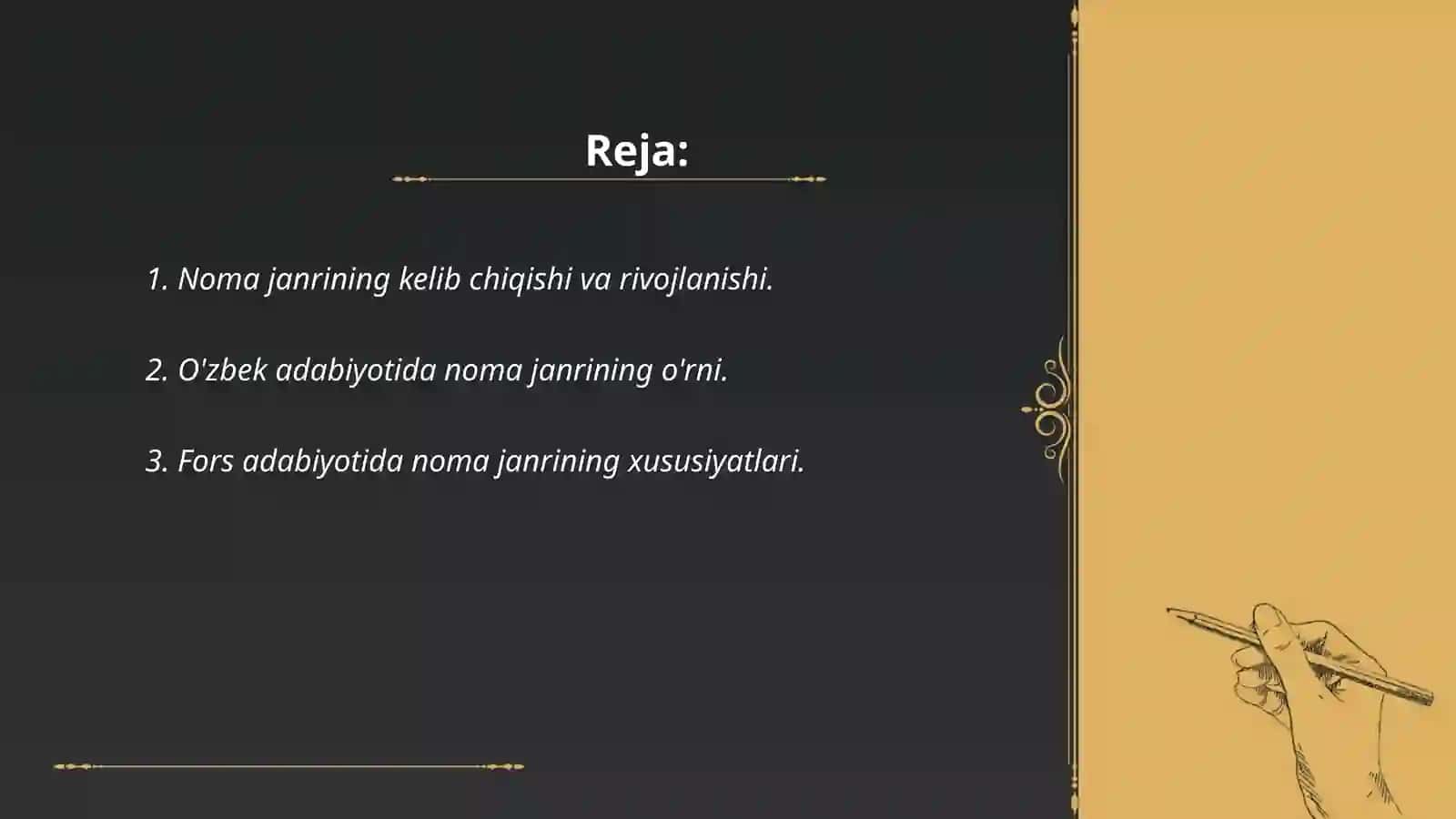 O'zbek adabiyoti va fors adabiyotida yaratilgan "noma " janriga tegishli asarlarni qiyoslash 2