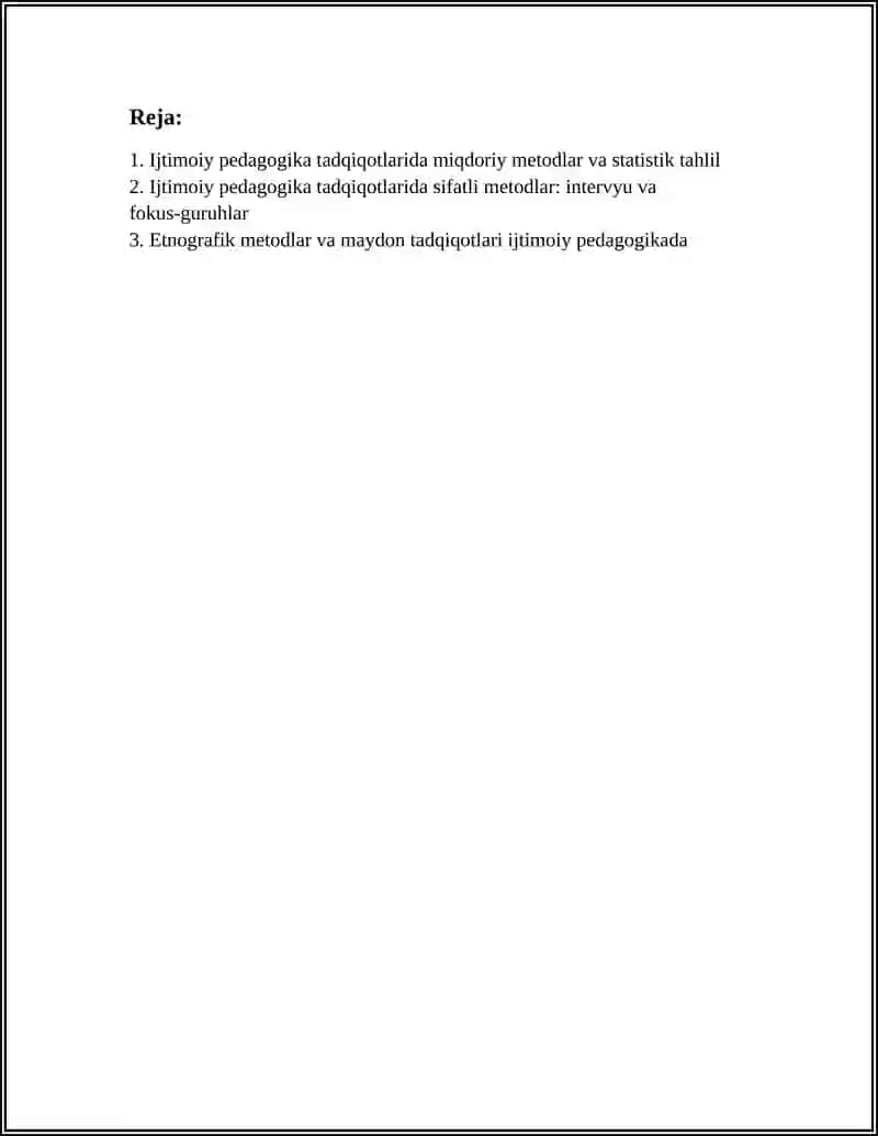 IJTIMOIY PEDAGOGIKA TADQIQOT METODLARI MAVZUSIDA 2