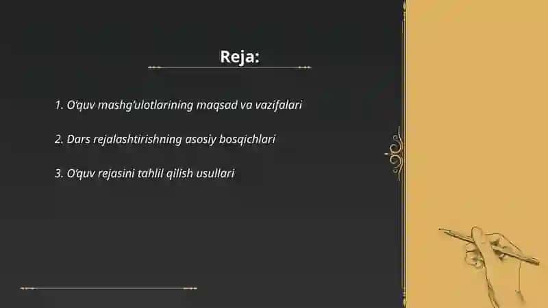 Oʼquv mashgʼulot yigʼinlarini rejalashtirish tahlil qilish 2