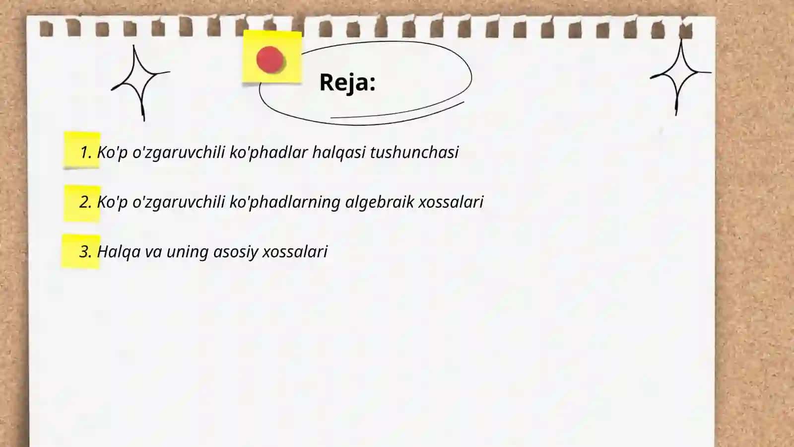 Ko'p o'zgaruvchili ko'phadlar halqasi tushunchasi 2