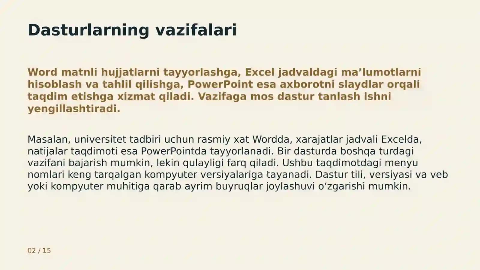 Word, Excel va PowerPoint 2