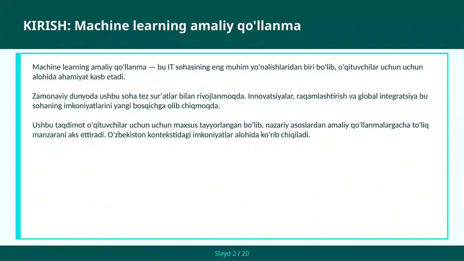 MACHINE LEARNING AMALIY QO'LLANMA 2