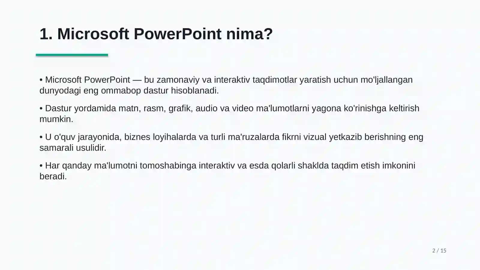 Microsoft PowerPoint Dasturining Keng Imkoniyatlari 2