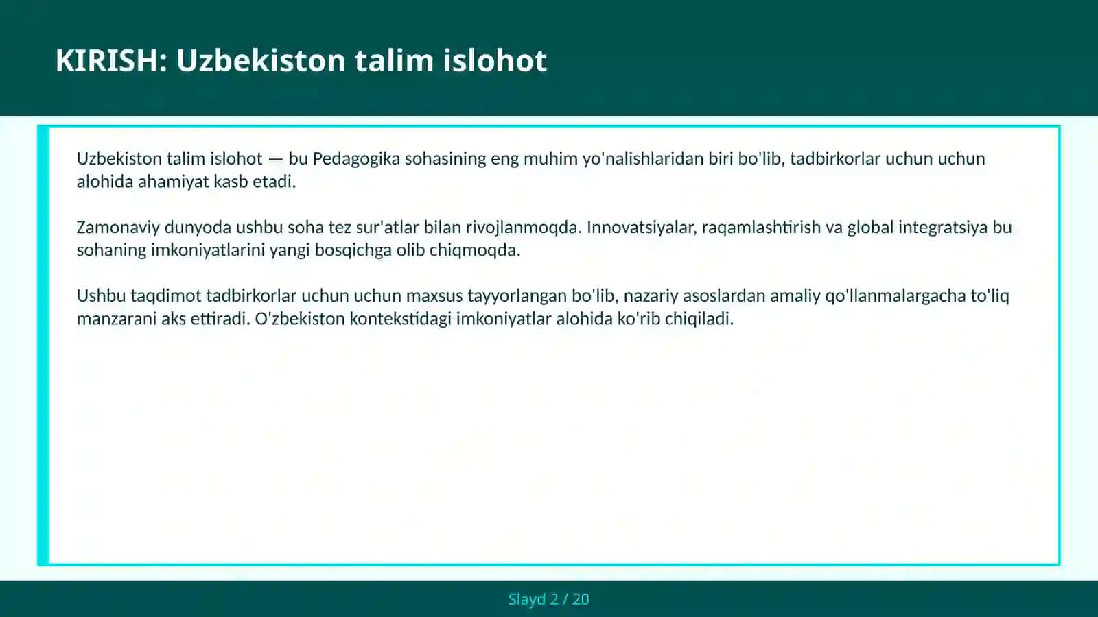 Uzbekiston Talim Islohot 2