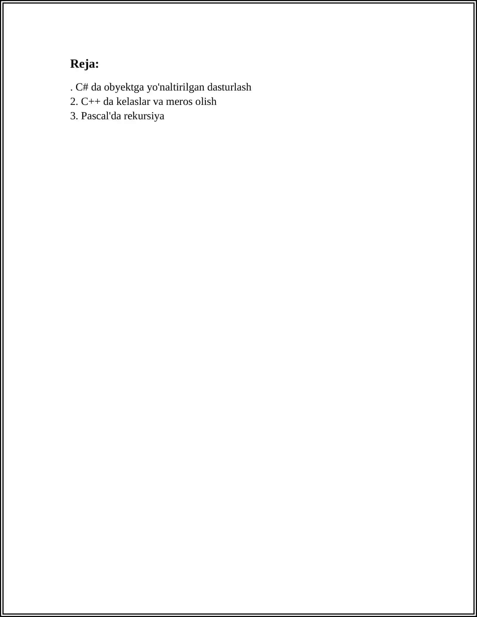 C#, C++, Pascal VA JAVA MODULLI DASTURLASH 2