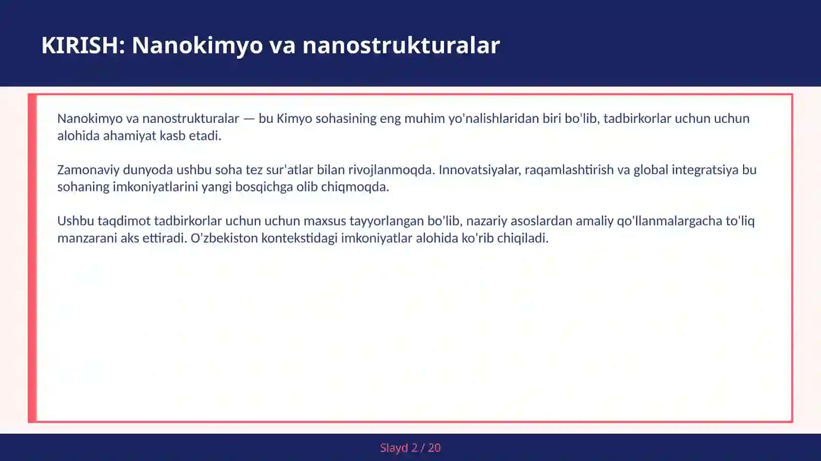 Nanokimyo va Nanostrukturalar 2