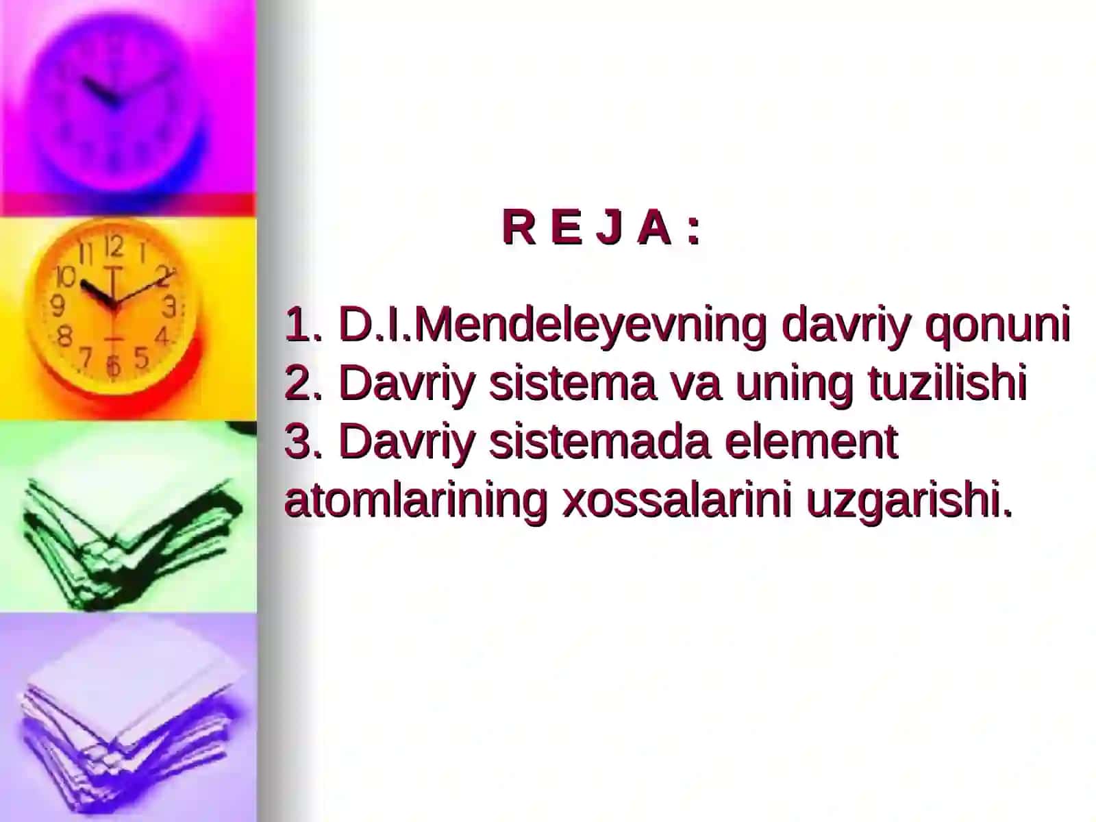 D.I.MENDELEYEVNING ELEMENTLAR DAVRIYQONI VA KIMYOVIY ELEMENTLAR DAVRIY SISTEMASI 2