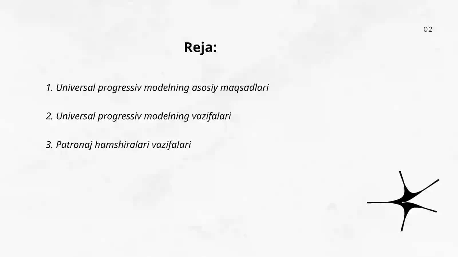 Universal progressiv model maqsadi va vazifasi. Patronaj hamshirasining ish rejasi 2