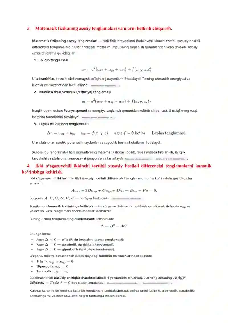 Xususiy hosilali differensial tenglamalar 2